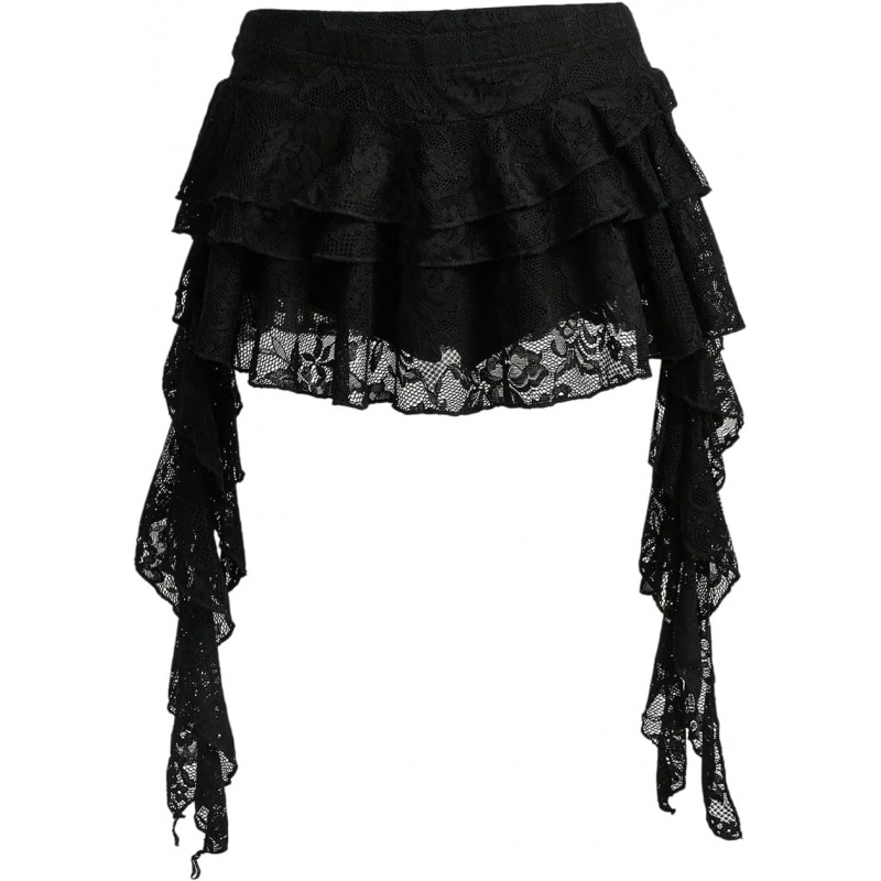 Women's Y2K Mini Skirt Ruffle Lace Asymmetrical
