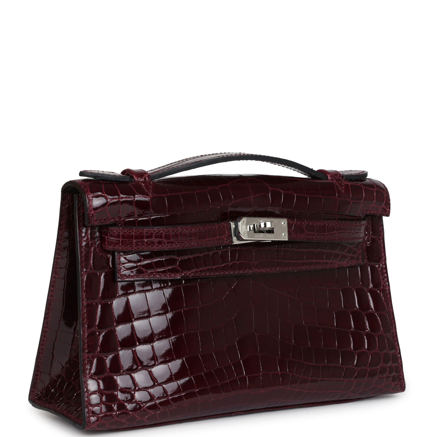 Kelly Pochette Bordeaux Shiny Niloticus Crocodile Palladium Hardware