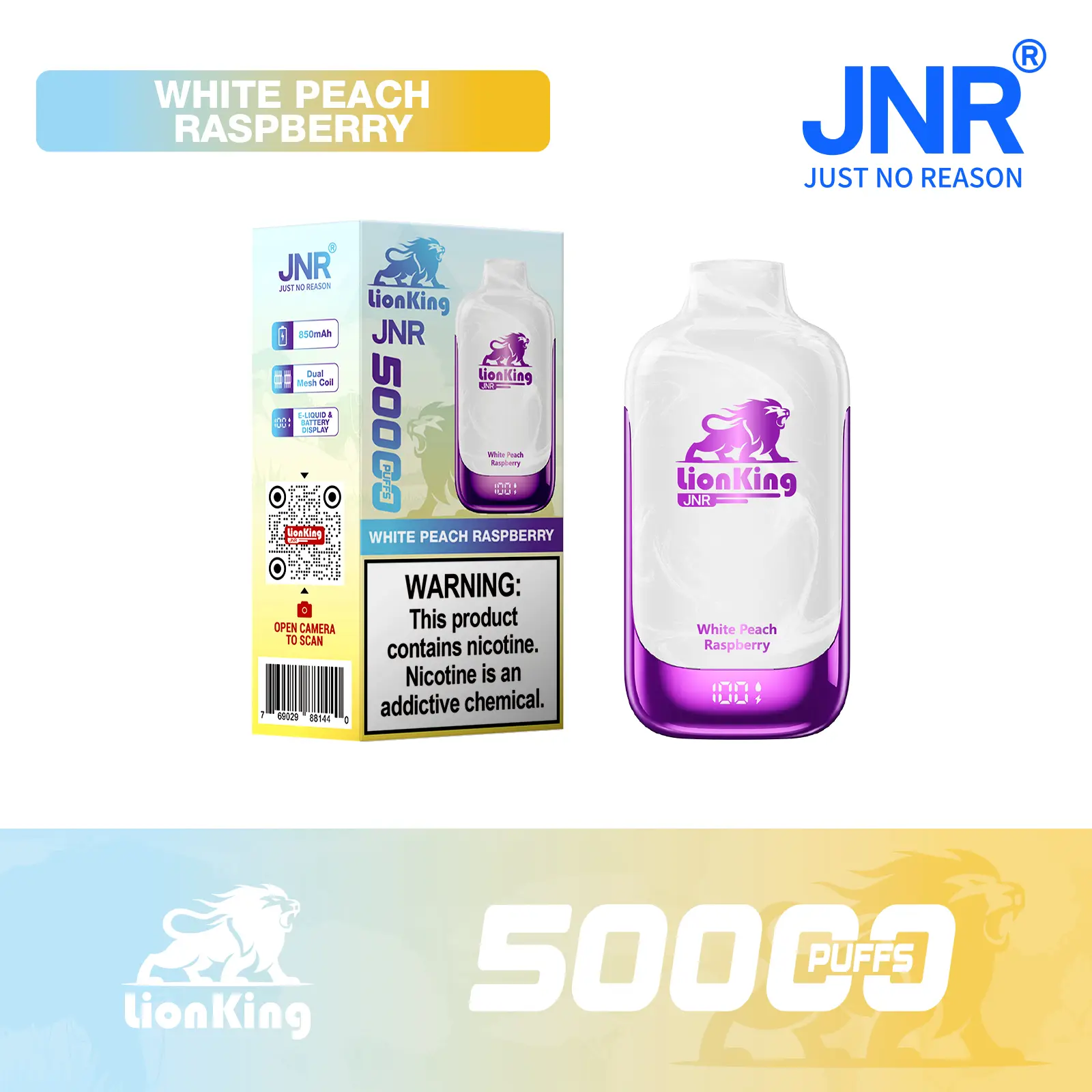 White Peach Raspberry - JNR Lion King 50000 Puff Disposable Vape - Geek Max Vape