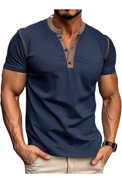 Mens Casual Short Sleeve Henley Shirts