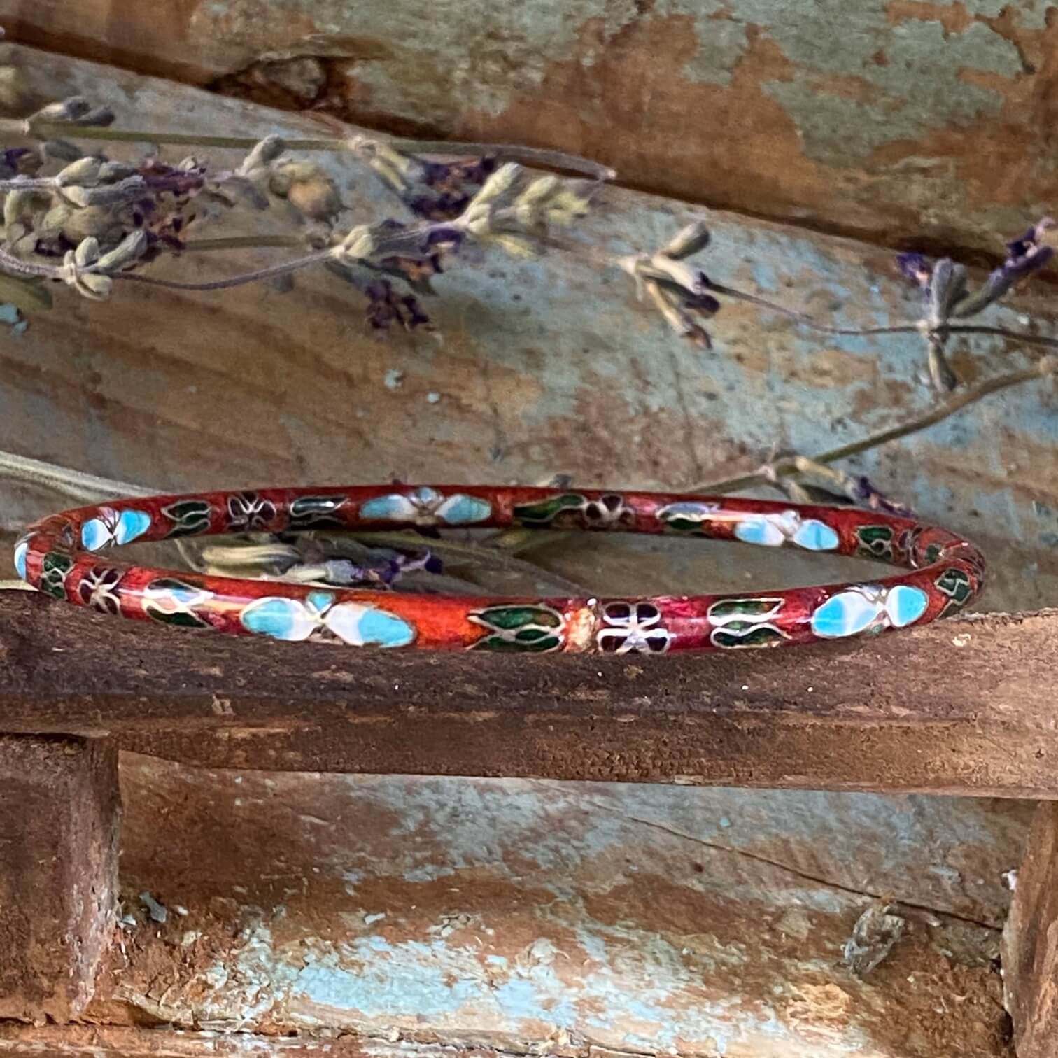 Vintage Chinese Export Cloisonné Enamel Bangle Bracelet