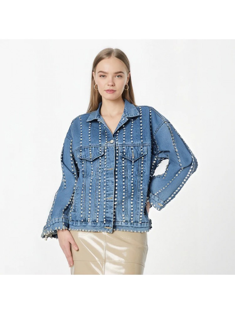 Luxury Embellished Denim Lapel Jackets