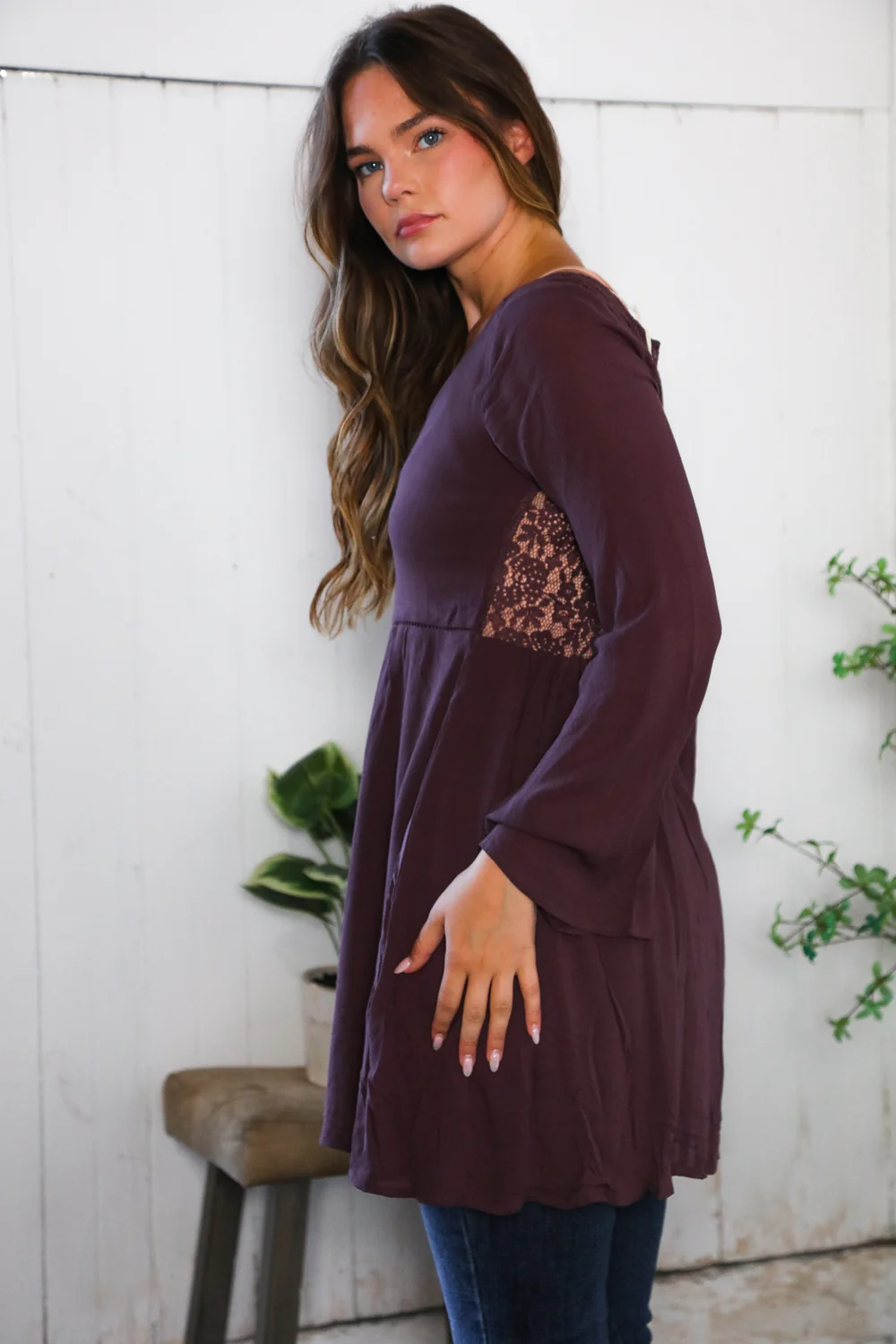 Plum Woven Crochet Tunic Dress