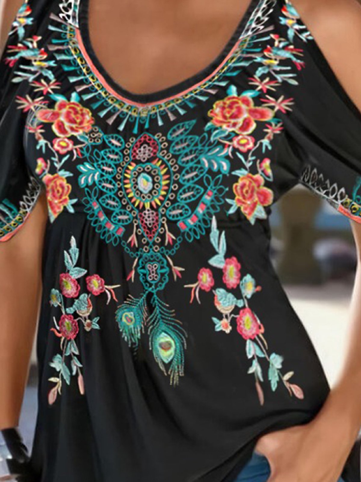 Boho V neck Printed Short Sleeve Shirts & Tops