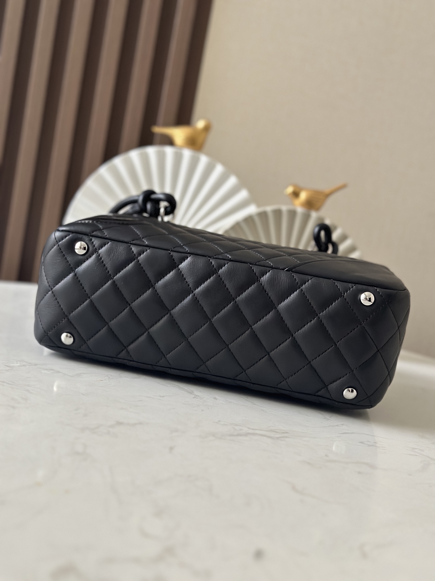 Black Quilted Cambon Bowling Bag with Silver Hardware - Mocuir