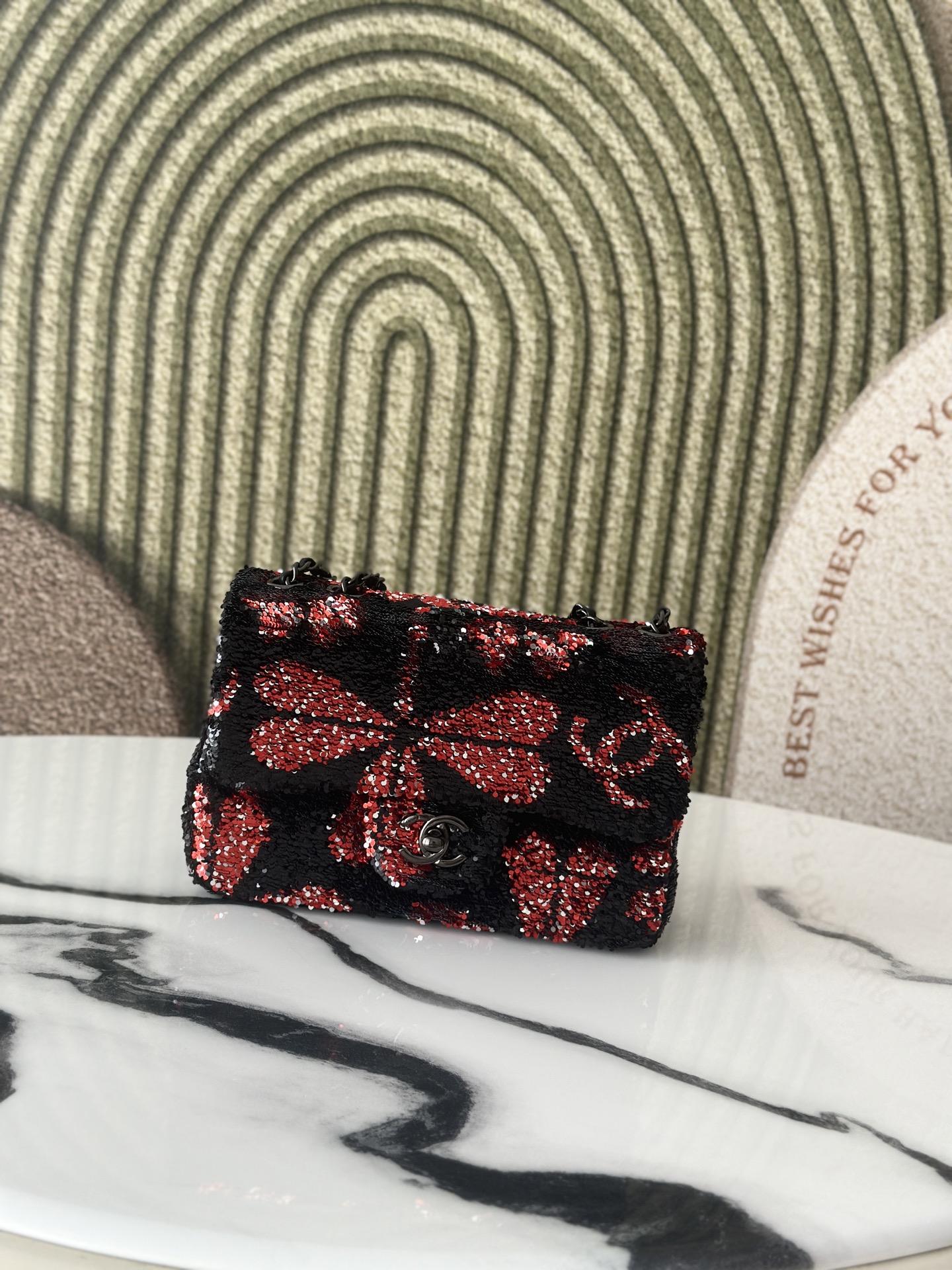 Limited Edition Red & Black Sequin Classic Flap Bag with Gunmetal Hardware - Mocuir