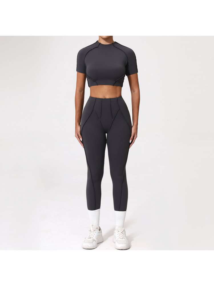 Pure Color Round Neck Bodycon Yoga Pant Sets