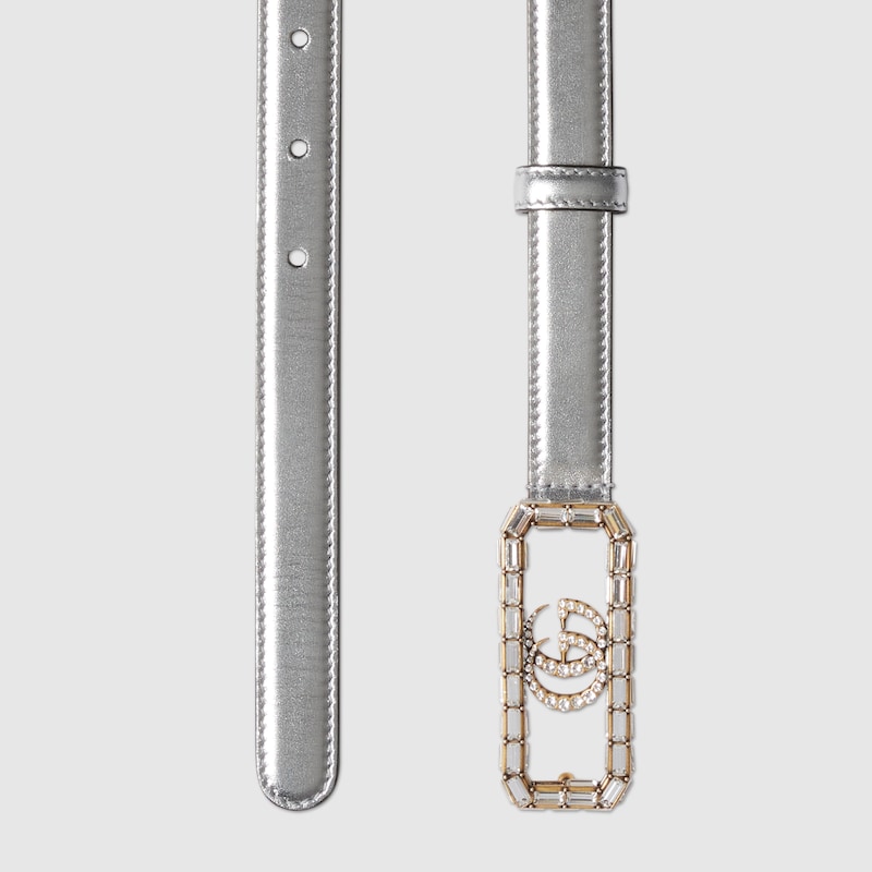 Thin belt with crystal Double G buckle