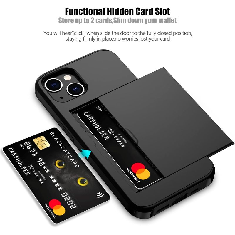 iPhone 14 Case with Card Holder Heavy Duty Protective