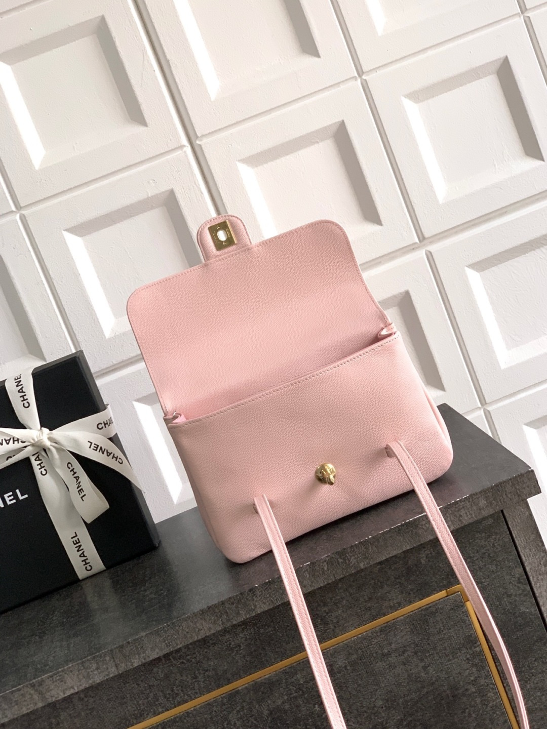 Preppy Coco Small Flap Bag (AS4818) in Light Pink Grained Calfskin with Gold-Tone Hardware, 26P Pre-Fall Collection - Mocuir