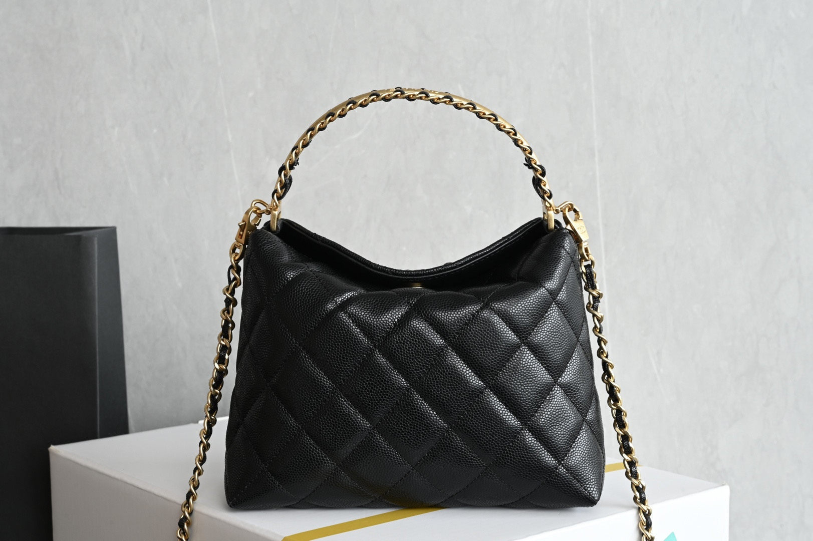 24C Lunch Box Bag (Handle Bag) in Black Caviar Leather with Gold-Tone Hardware (Model AS4579) - Mocuir