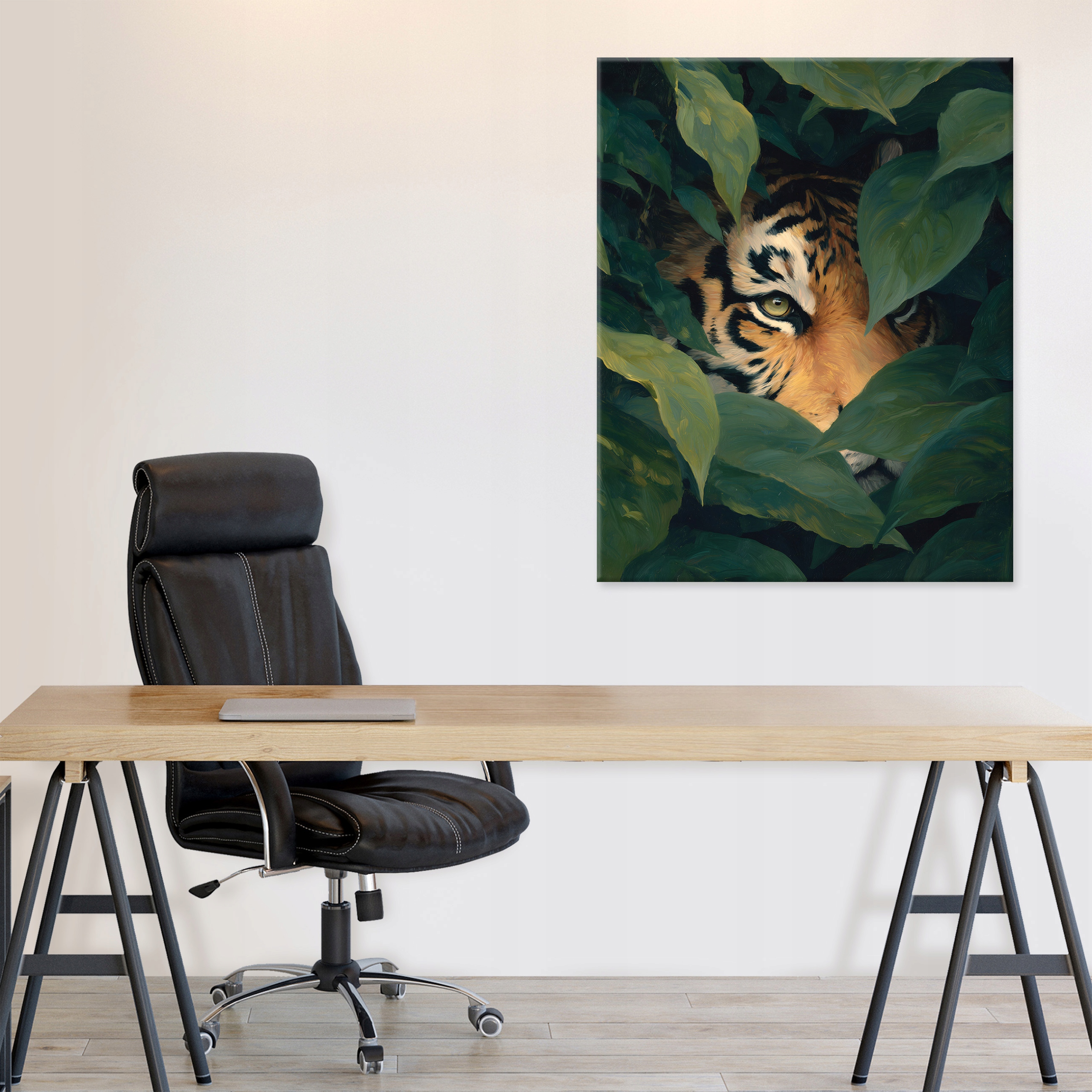 Tiger, animals, leaves, jungle painting for the bedroom or living room on canvas, 40x30