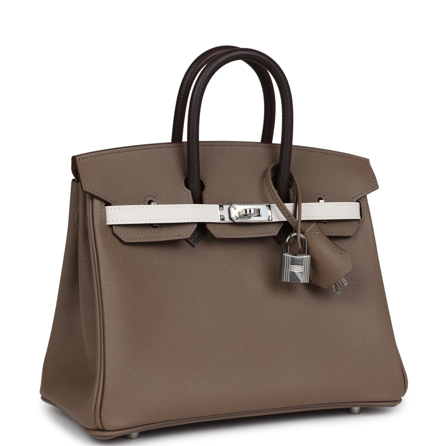 Birkin 25 Tri-color Etoupe, Ebene and Gris Pale Epsom Palladium Hardware