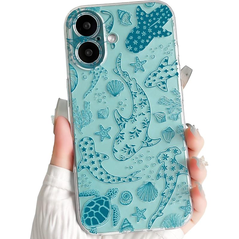 Compatible with iPhone 16 Case Clear Cute Shell Whale Sea Ocean Animal Pattern