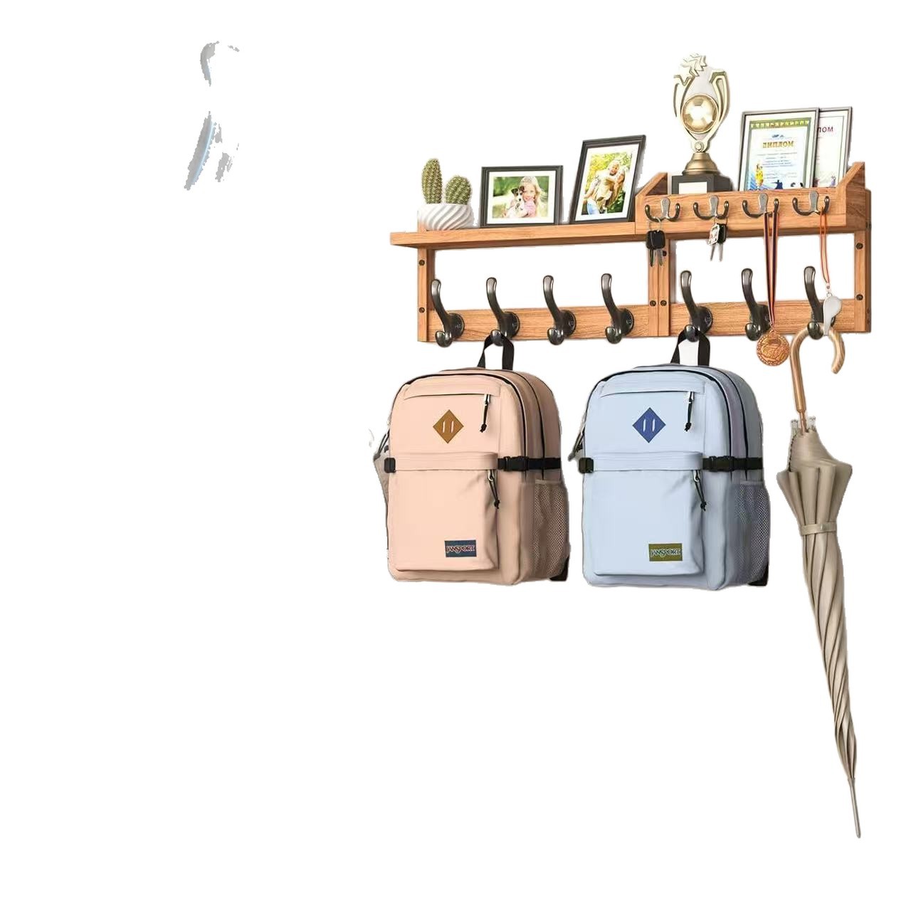 Spot wooden wall rack wall-mounted entrance door porch clothes bag finishing rack solid wood key rack