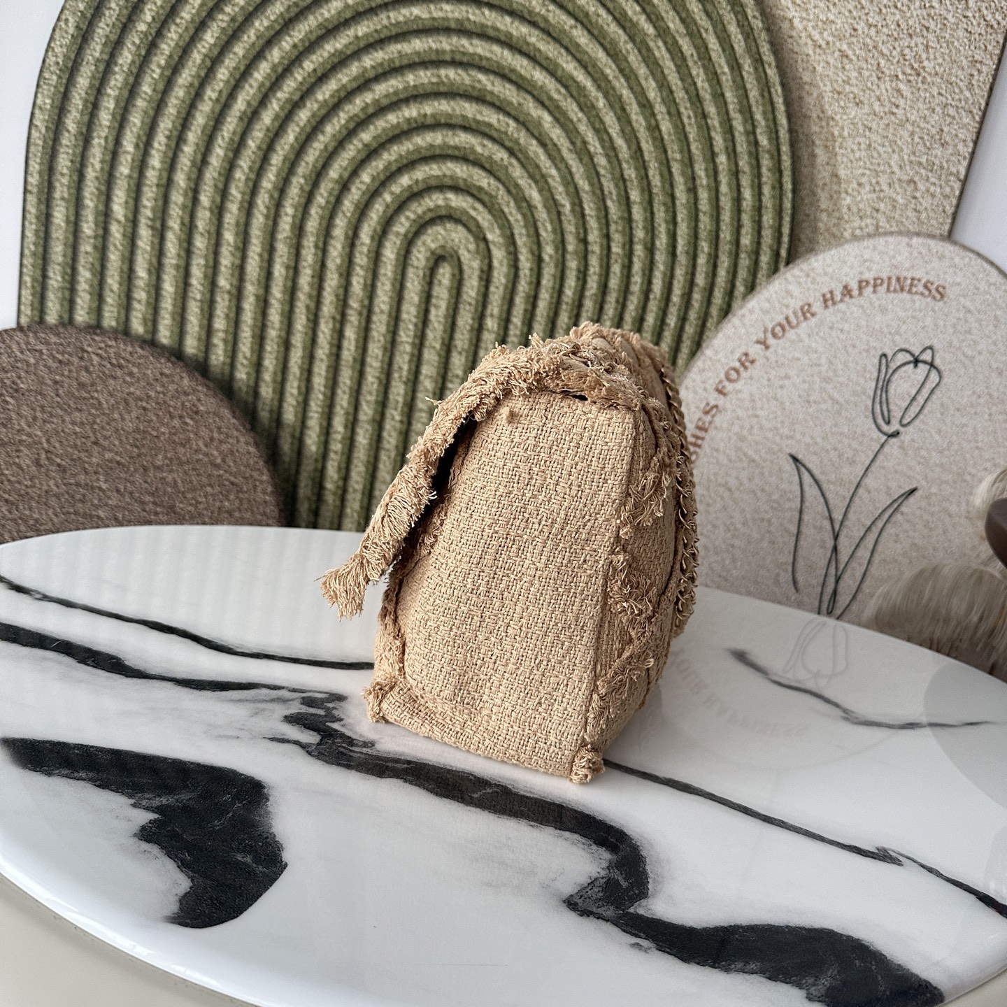 Spring Summer 2010 Coco Country Beige Linen Frayed Quilted Flap Shoulder Bag  Clutch - Mocuir