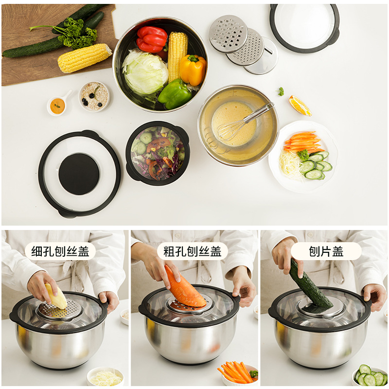 Non-slip transparent lid baking salad bowl 304 stainless steel egg bowl