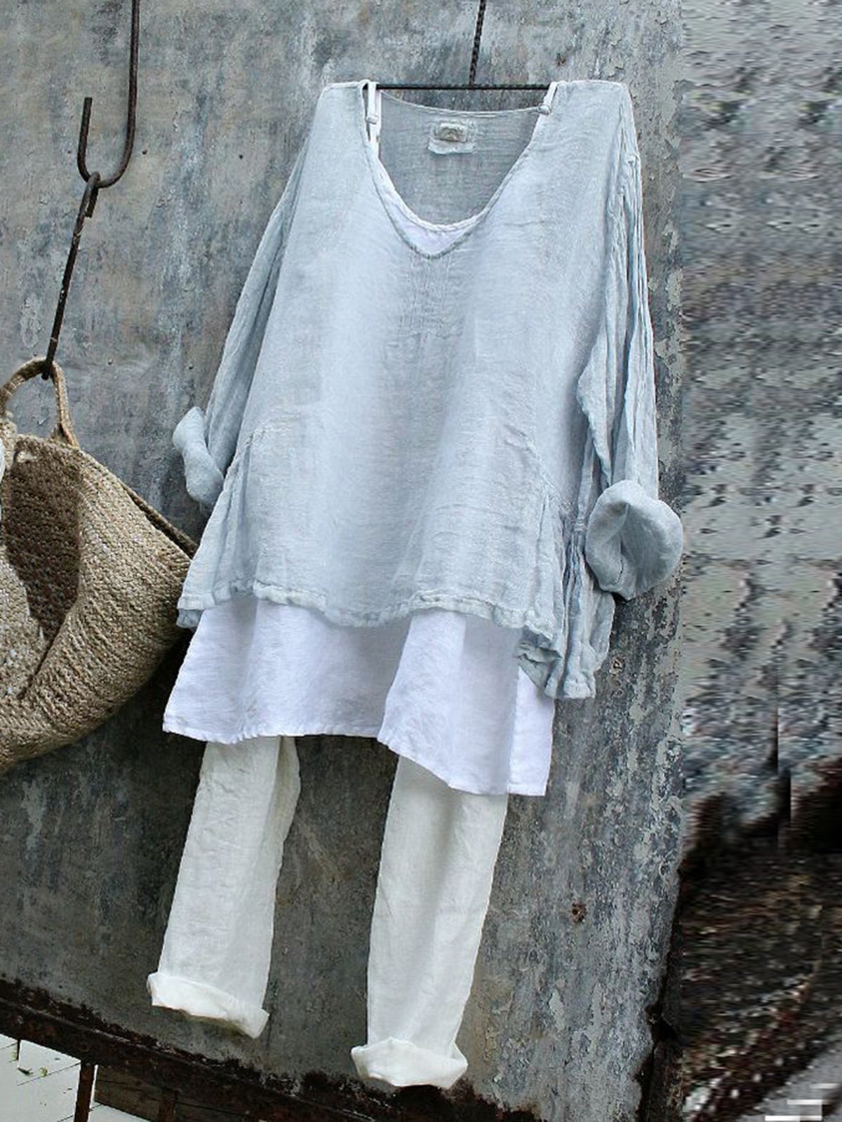 Casual Long Sleeve V Neck Plain Shirts & Tops