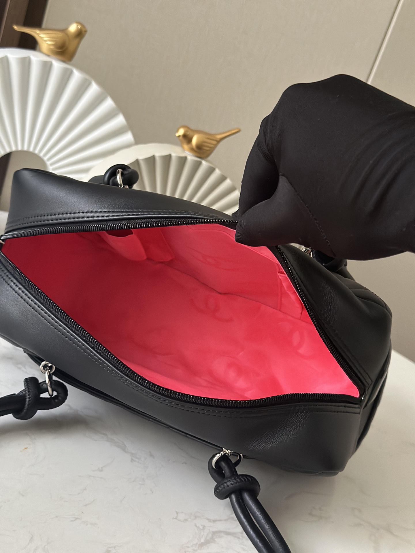 Black Quilted Cambon Bowling Bag with Silver Hardware - Mocuir