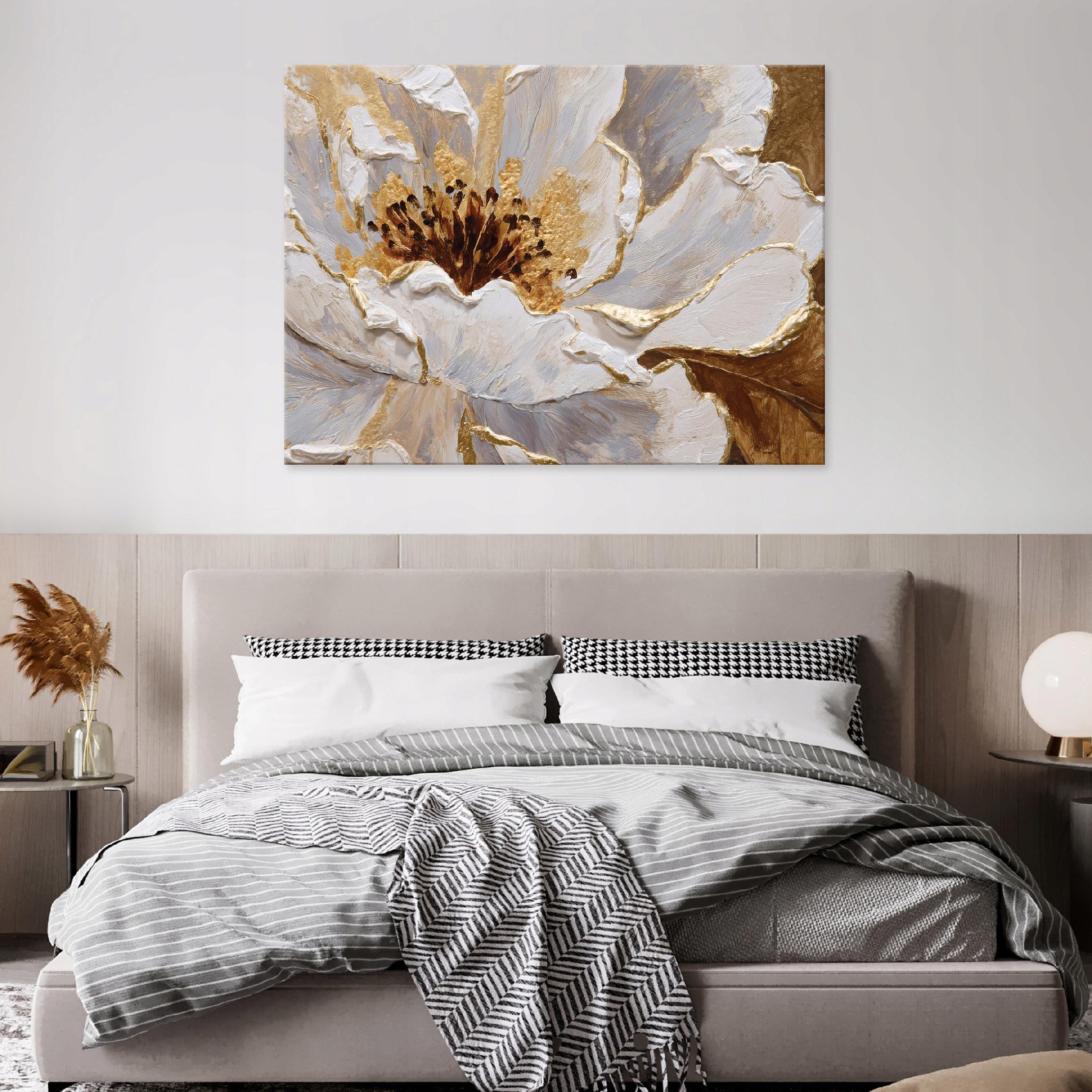 Abstract floral painting, golden glamour for the bedroom or living room, on canvas, 40x30