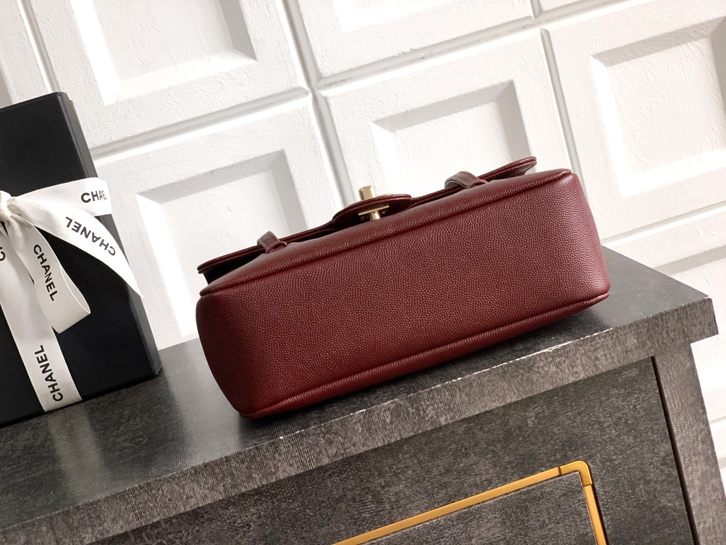 Preppy Coco Small Flap Bag (AS4818) in Burgundy Grained Calfskin with Gold-Tone Hardware, 26P Pre-Fall Collection - Mocuir