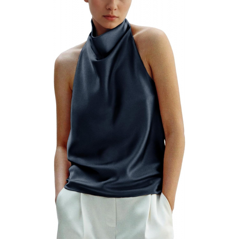 Women's Silk Satin Tank Tops Halter Draped
