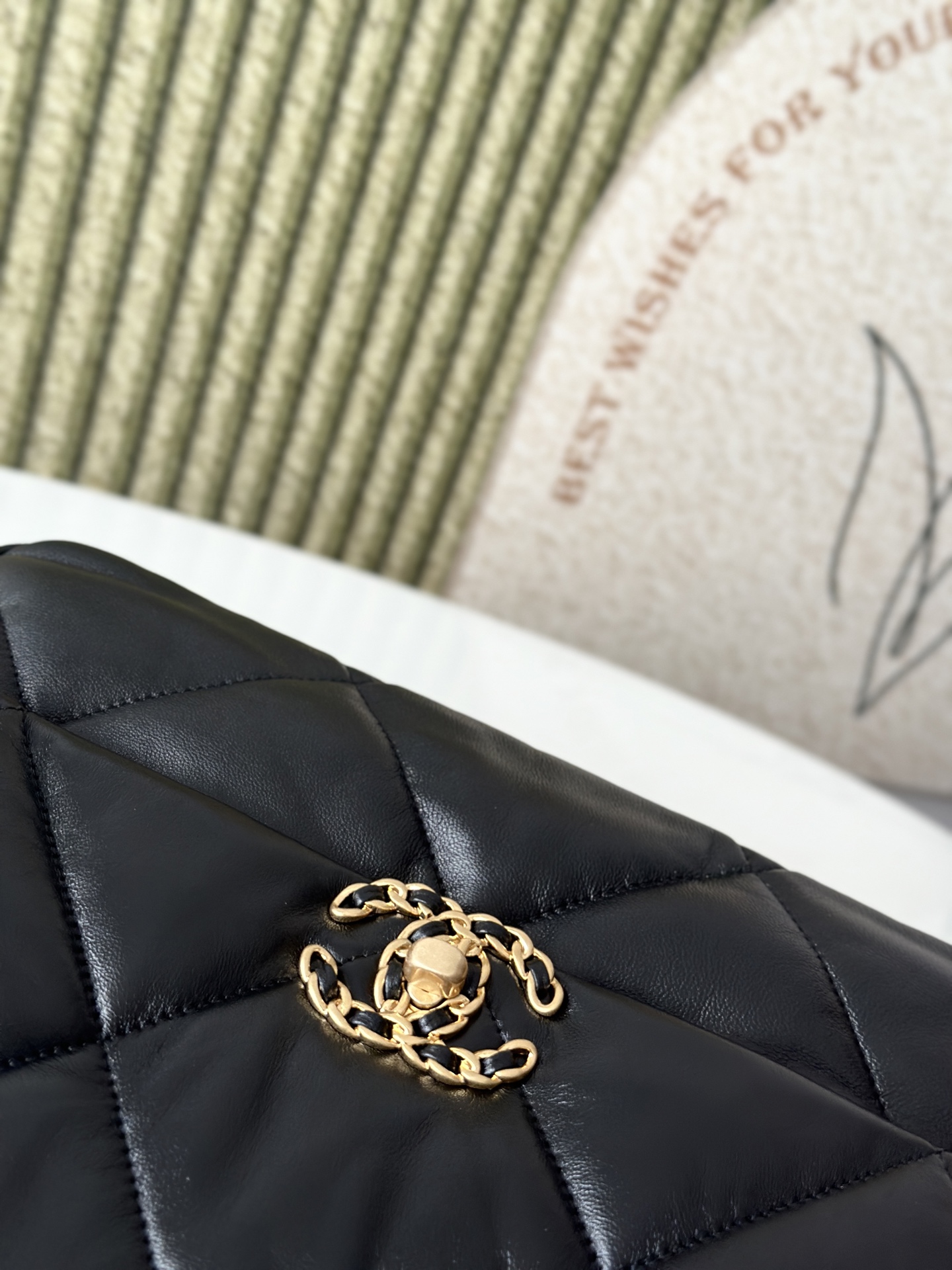 19 Black Goatskin Quilted Flap Bag with Mixed Metal Hardware - Mocuir