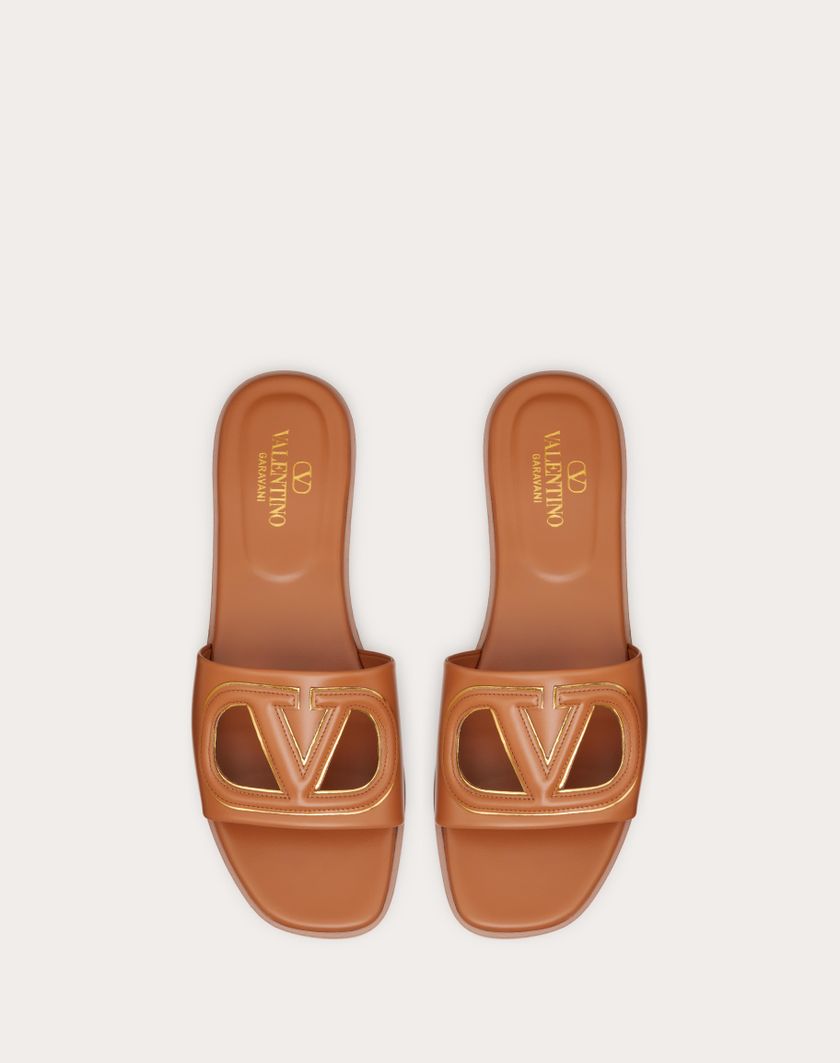 VLOGO CUT-OUT CALFSKIN SLIDE SANDAL