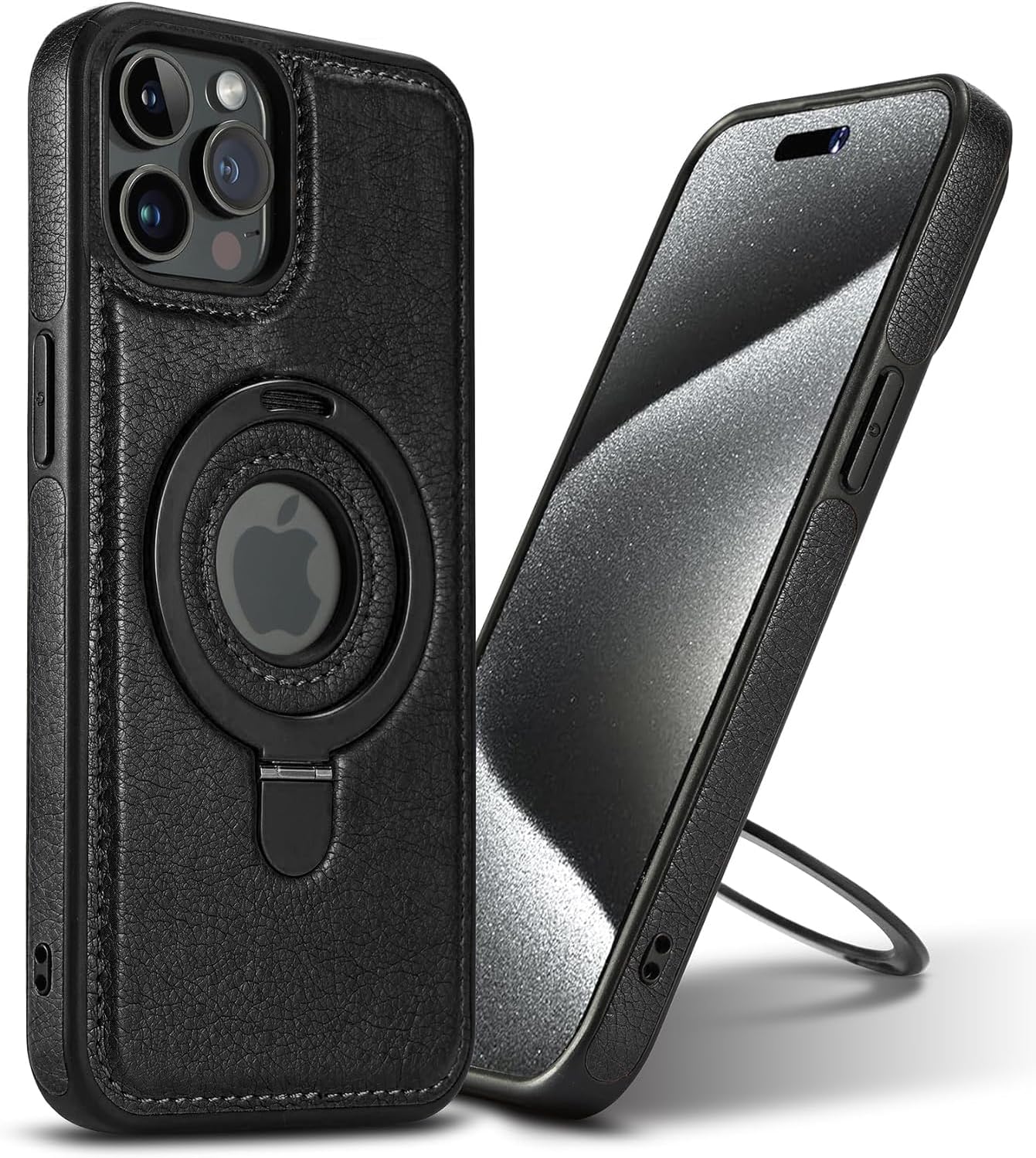 Magnetic for iPhone 12 Pro Max Leather Case, Invisible Stand [Compatible with Magsafe] Slim Kickstand Phone Cover (Black, iPhone 12 Pro Max)