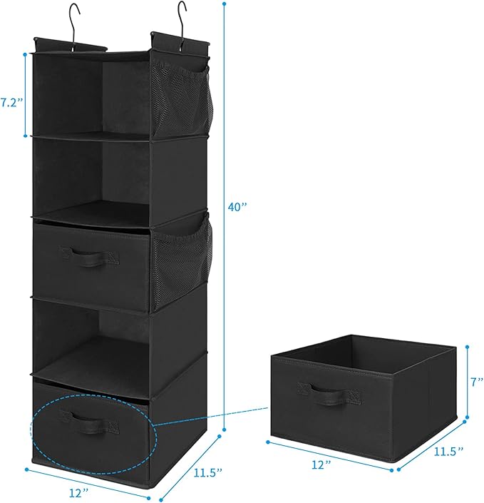 DIVIDERLY 5 Tier Shelf Hanging Closet Organizer