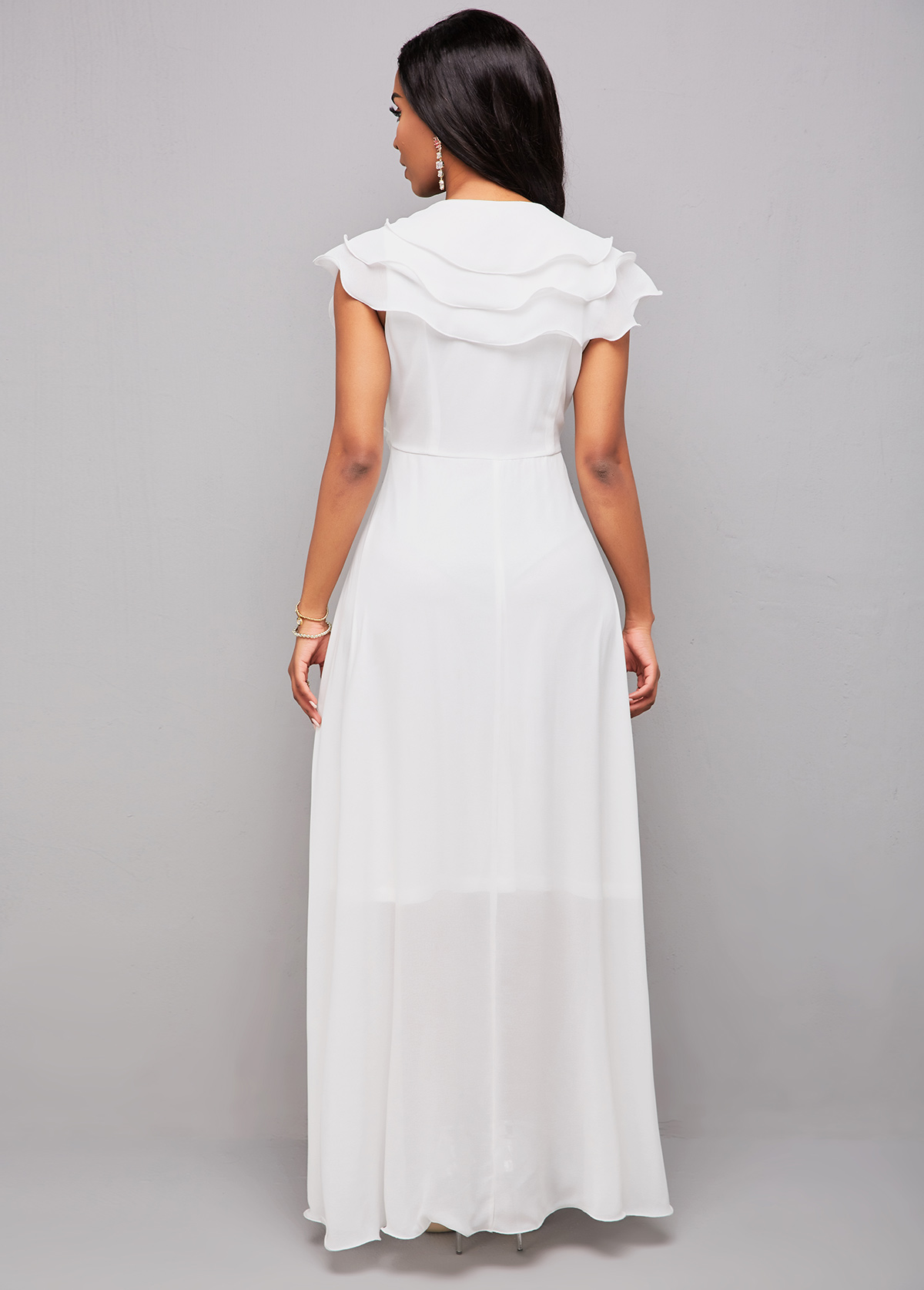 Flounce Asymmetric Hem V Neck Maxi Dress