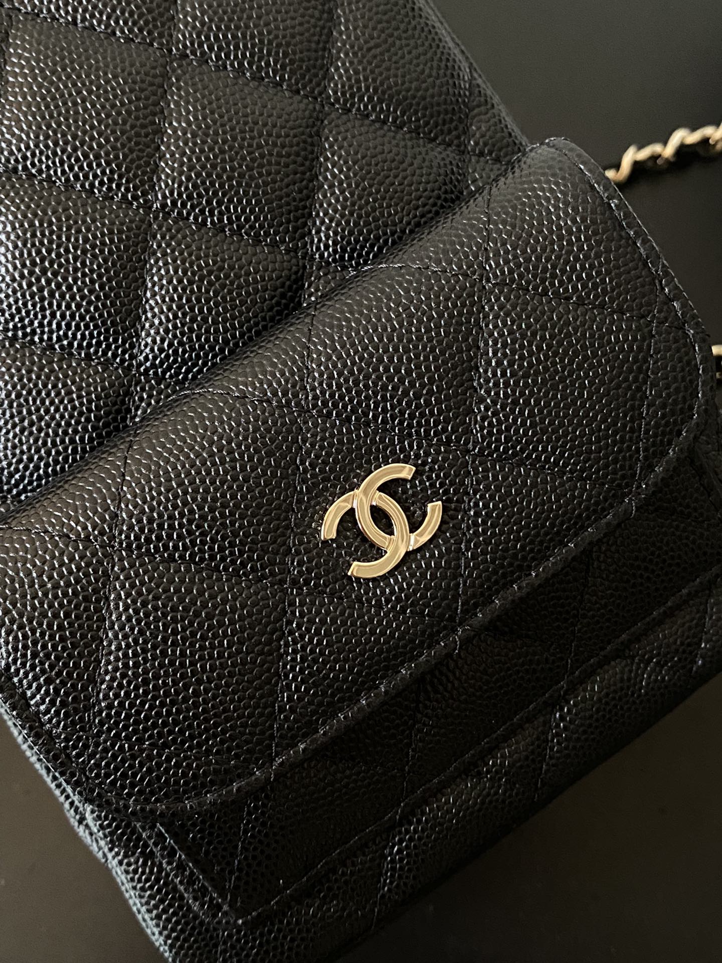 Mini Backpack with Chain (AS3787) in Black Caviar Leather with Gold-Tone Hardware, 24C Cruise Collection - Mocuir