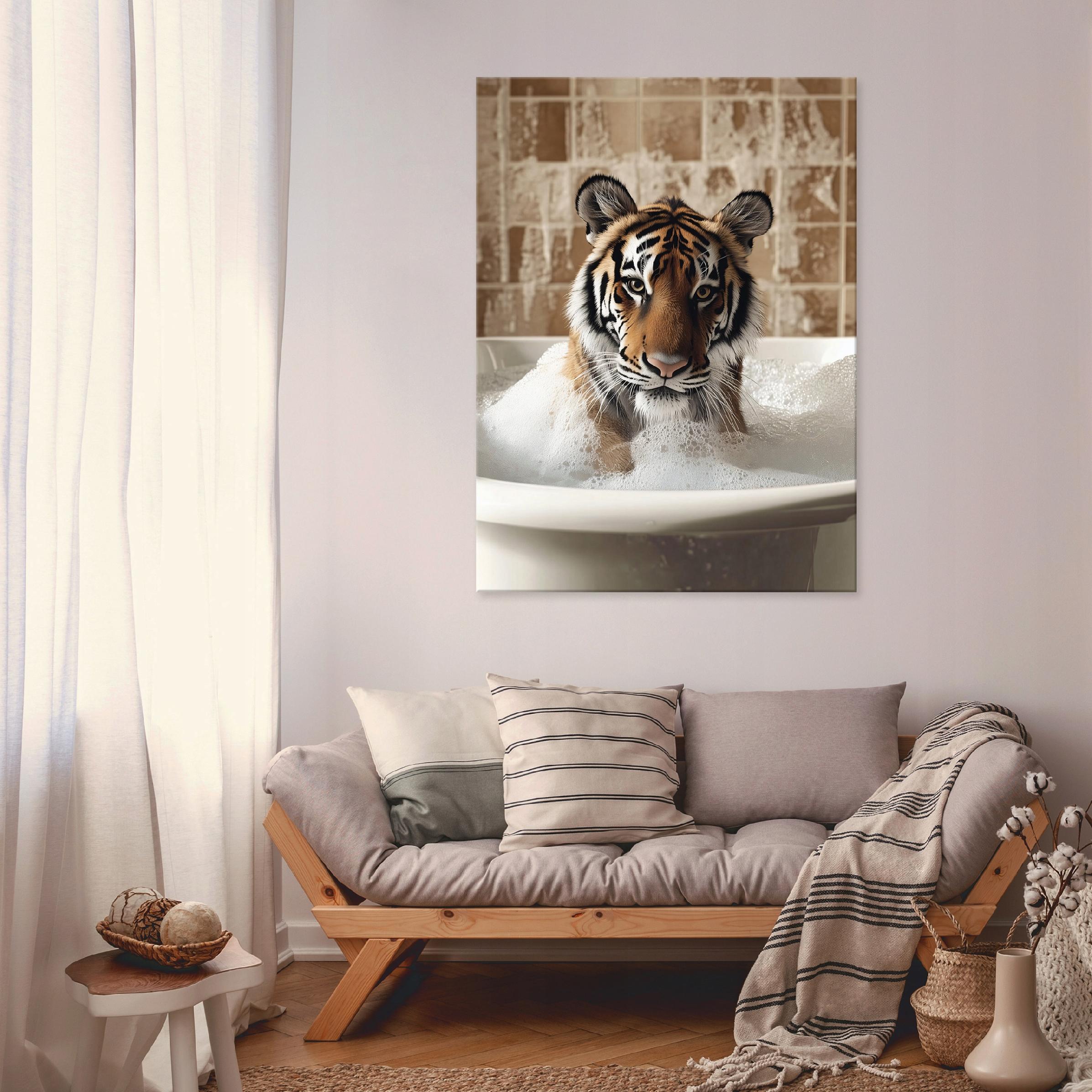 Tiger animal painting for the bathroom or toilet, on canvas, 40x30