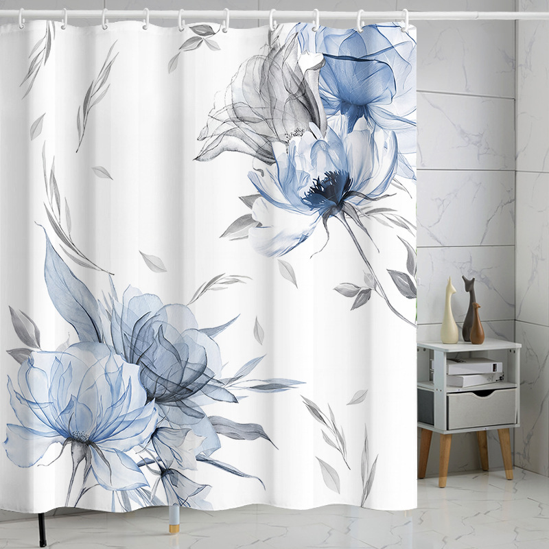 Digital printing watercolor ink flower simple geometric shower curtain waterproof and moisture-proof sanitary interval