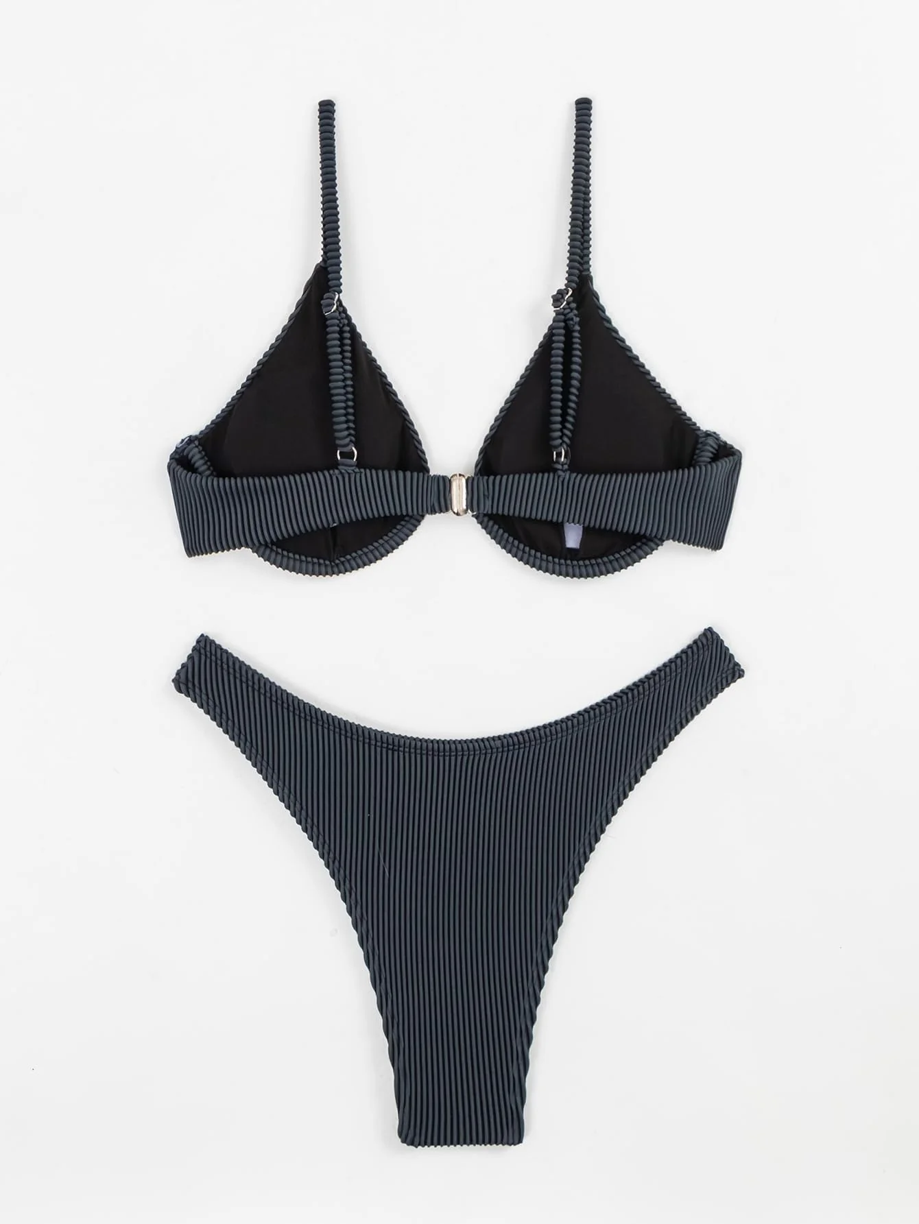 Underwire Triangle Bikini Spaghetti Strap Push Up Swimsuit Cheeky Two Piece Bathing Suit