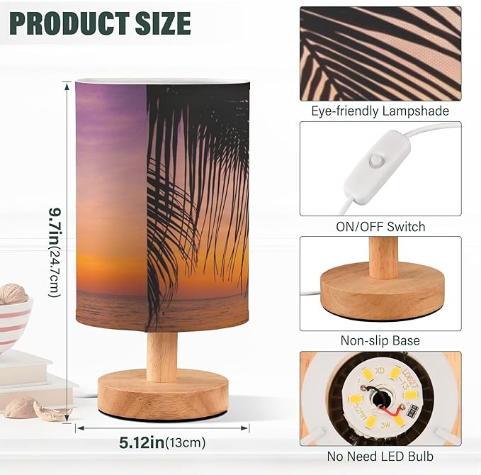 TWINKLETALE Table Lamp Sunset Ocean Palm Tree Tropical Summer Nightstand Lamp