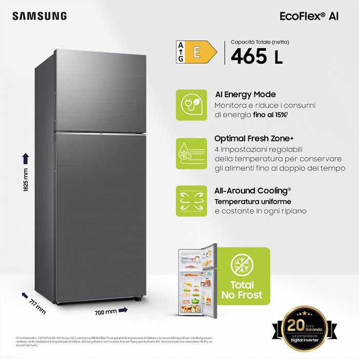 SAMSUNG - Frigorifero 2 porte RT47CG6626S9ES Classe E 465 lt-METAL INOX