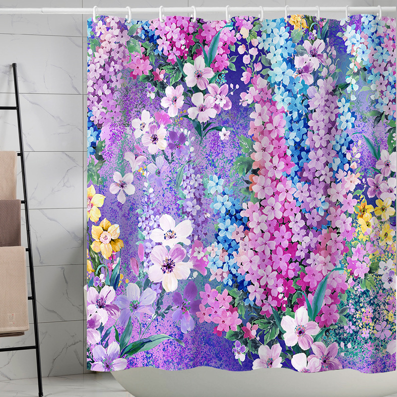 Digital printing watercolor ink flower simple geometric shower curtain waterproof and moisture-proof sanitary interval