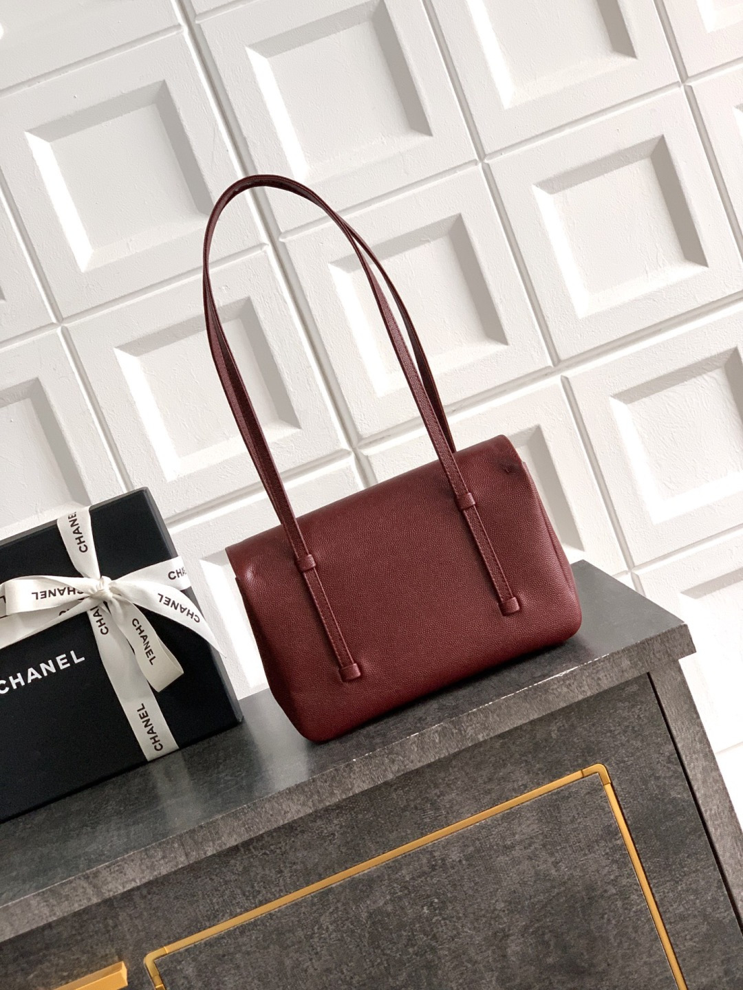 Preppy Coco Small Flap Bag (AS4818) in Burgundy Grained Calfskin with Gold-Tone Hardware, 26P Pre-Fall Collection - Mocuir