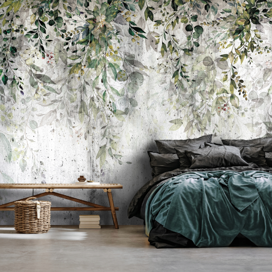 Green leaves nature concrete wall mural for bedroom living room wallpaper 400x280 14511