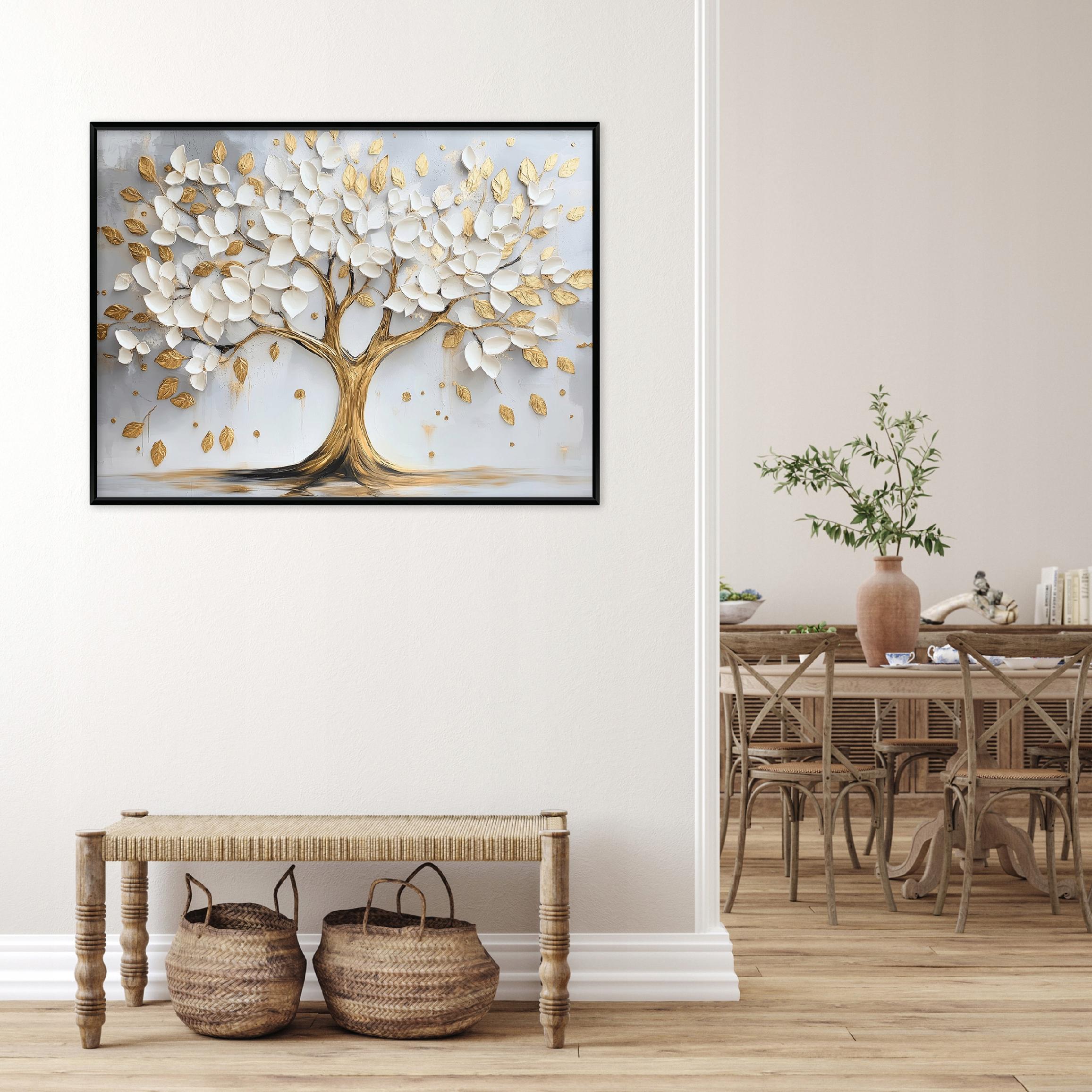 Black framed canvas painting, 3D tree abstraction, living room, bedroom, 60x40
