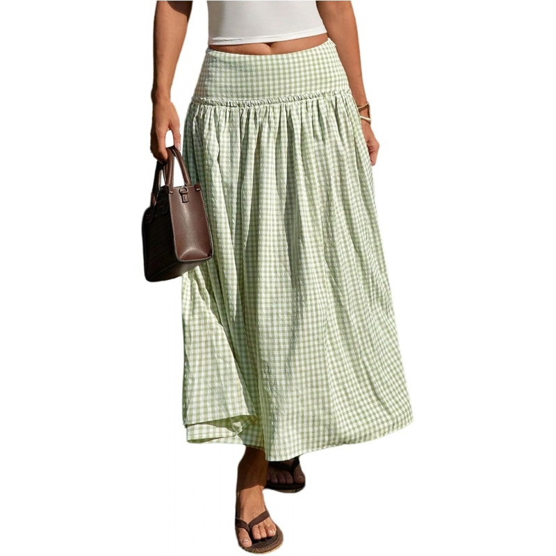 Women's Plaid Gingham Maxi Skirt