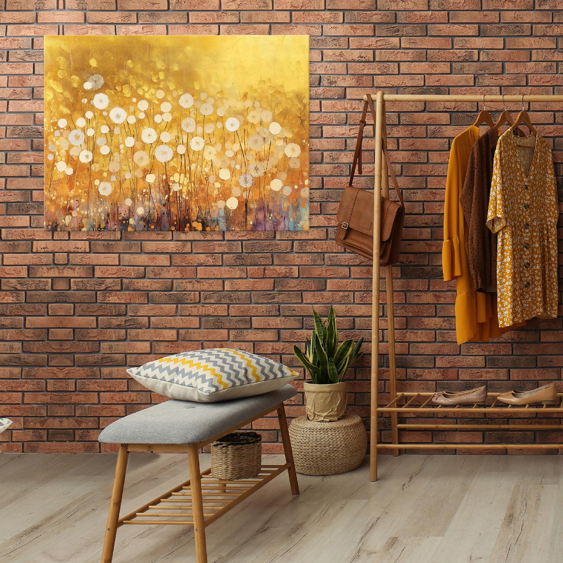 Abstract painting of gold wildflowers for the bedroom or living room on canvas, 40x30