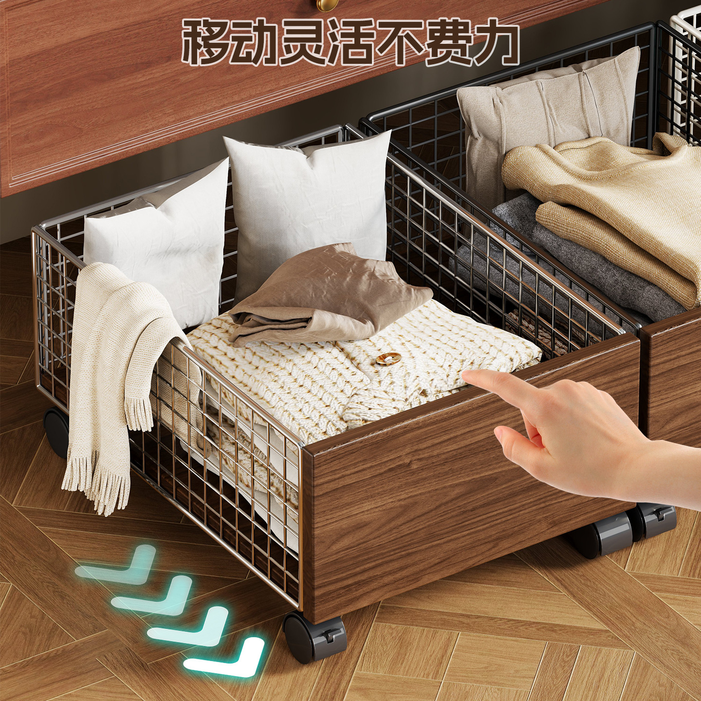 Dirty Clothes Basket under the Bathroom Cabinet, Dirty Clothes Storage Basket, Household Large-Capacity Wheeled Removable Bathroom Cart Laundry Basket