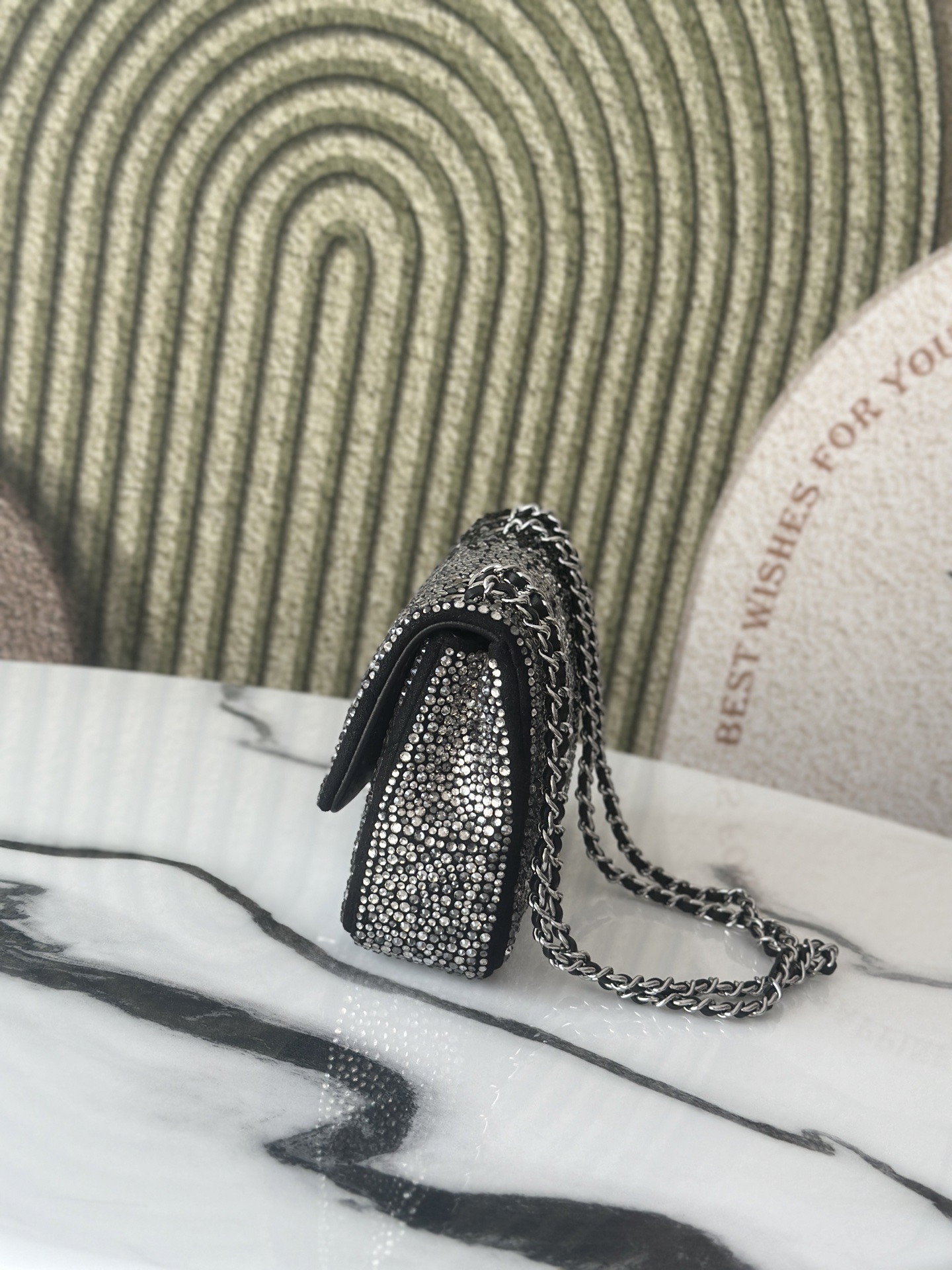 Classic Flap (CF) Mini with Black-to-Silver Ombre Strass (Crystal) Embellishment & Silver Hardware - Mocuir