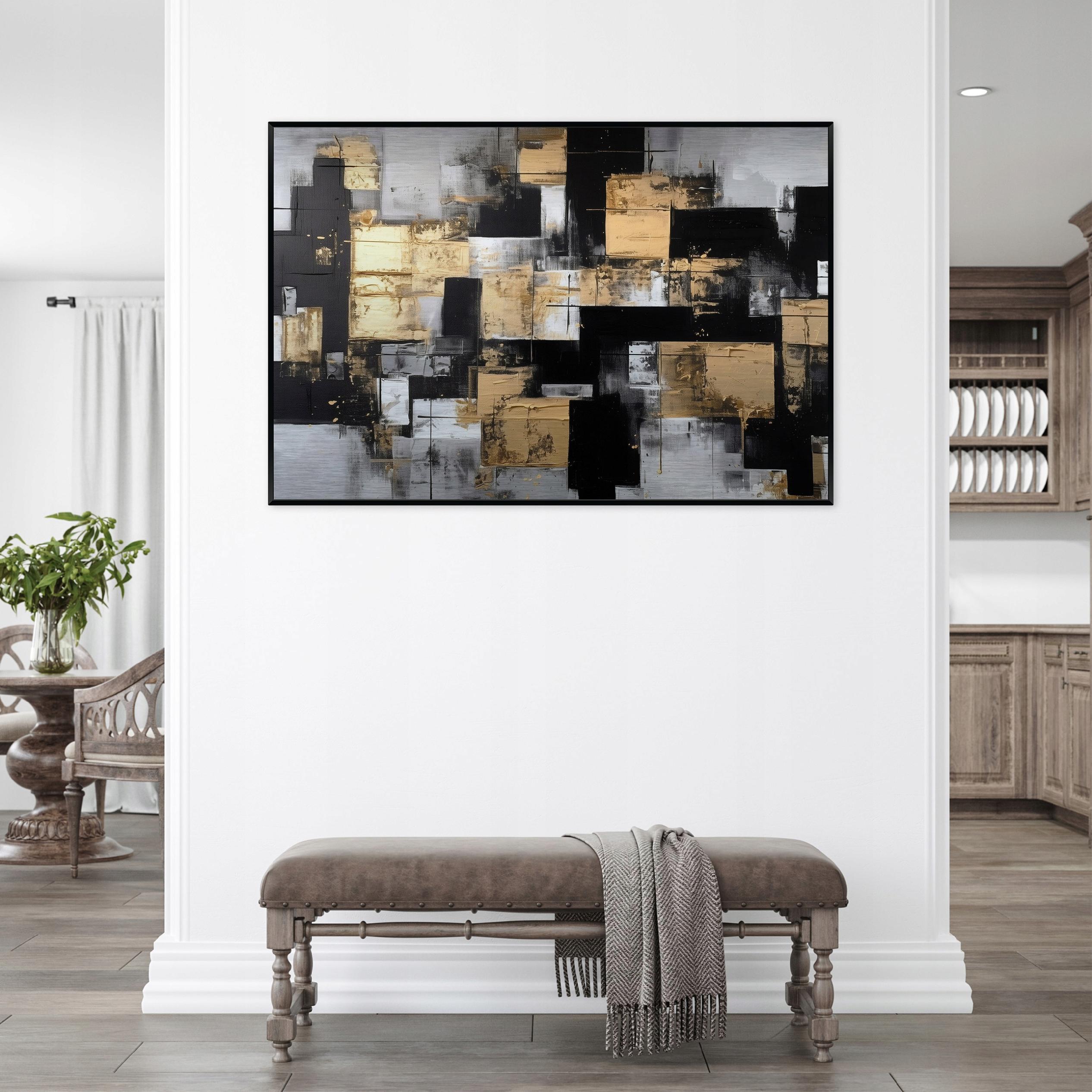 Metal painting in a black frame, abstract, loft style, living room, bedroom, 120x80