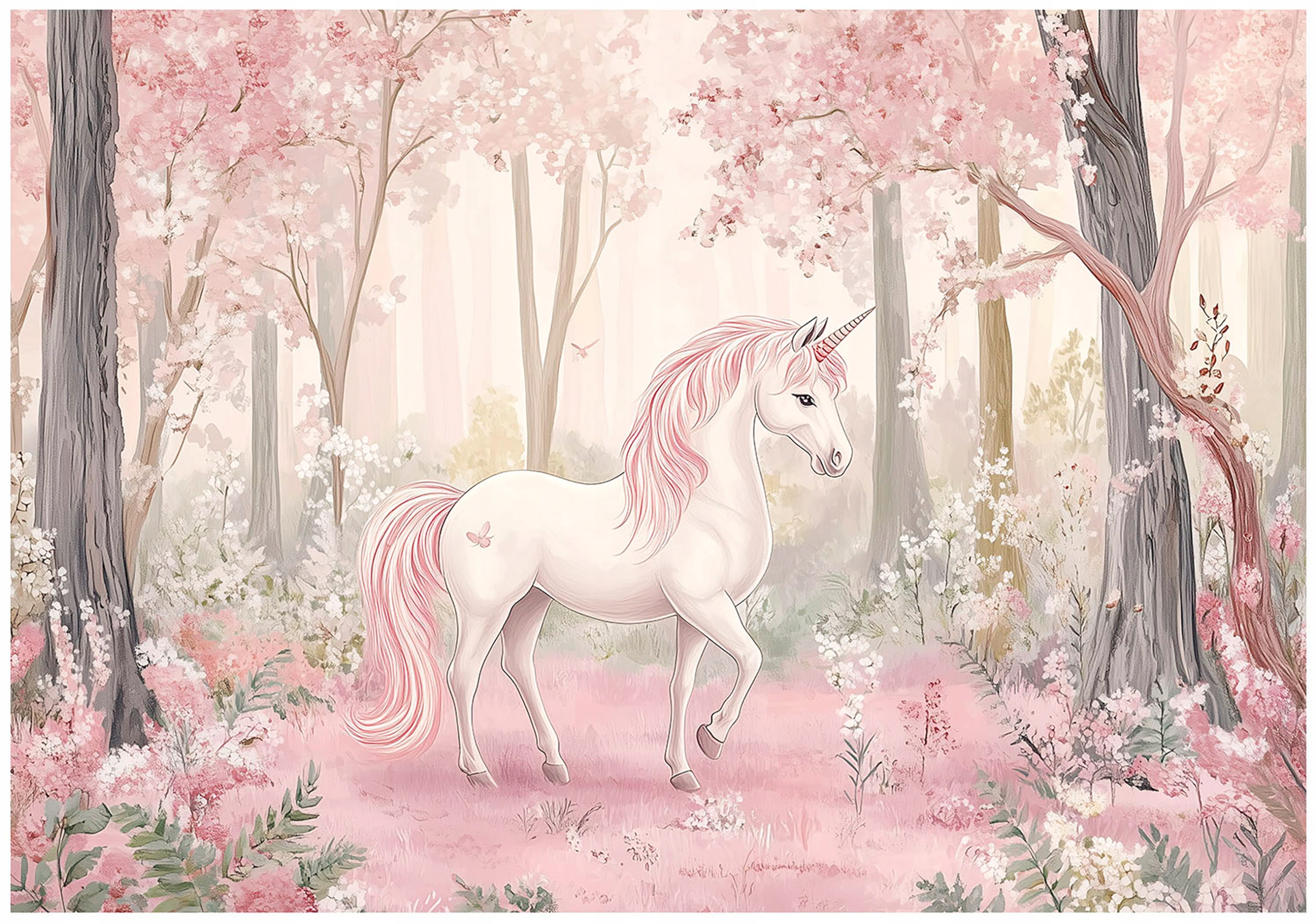 Wall mural for girls, unicorn forest, wallpaper for children's room,