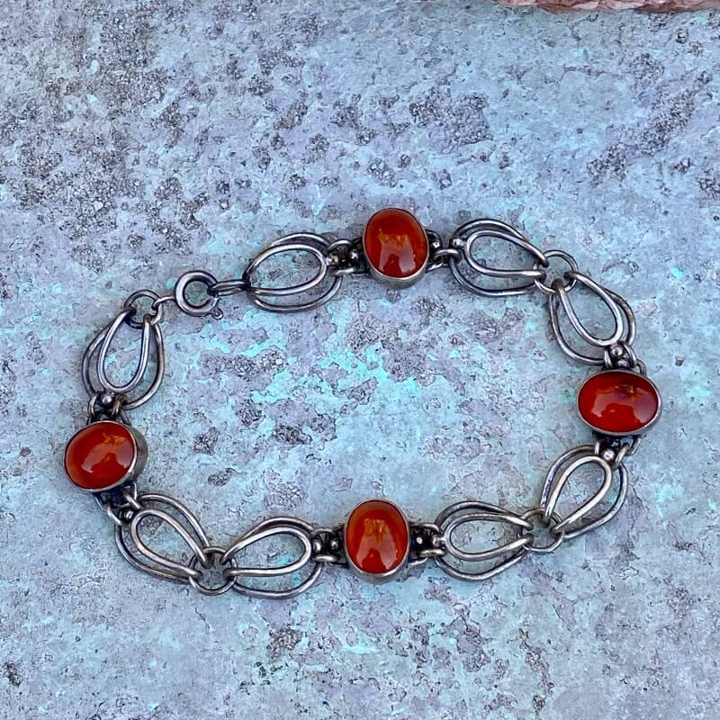 Vintage 835 Silver Link Bracelet with Baltic Amber