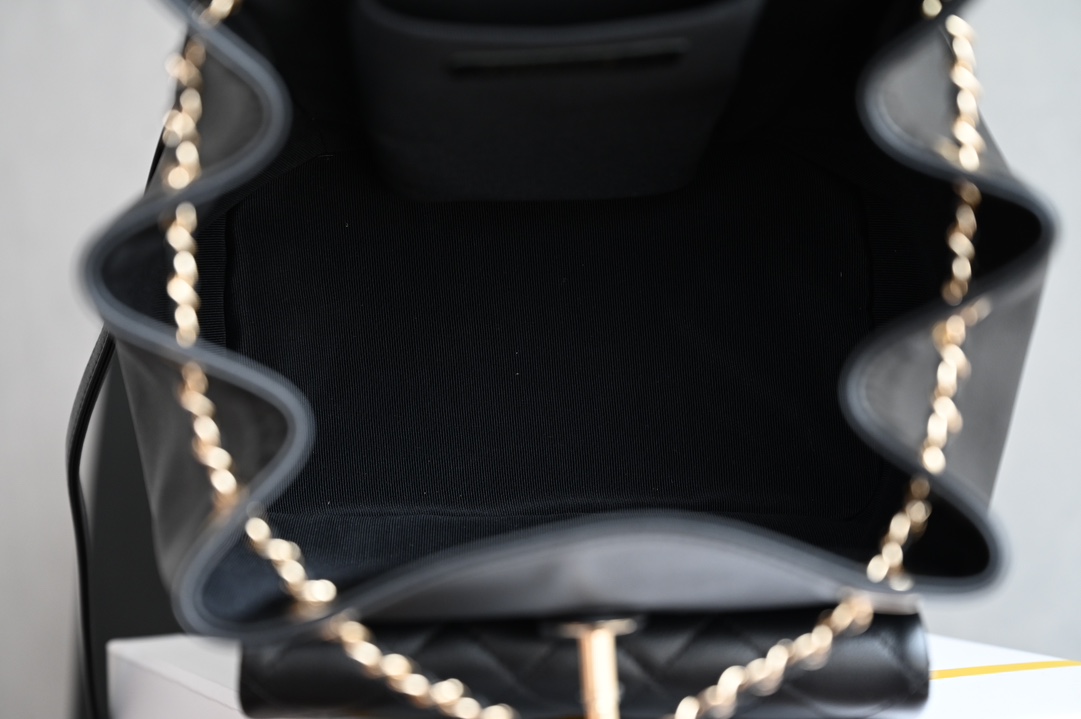 25C Backpack in Black Caviar Leather with Light Gold-Tone Hardware (Model AS4563) - Mocuir