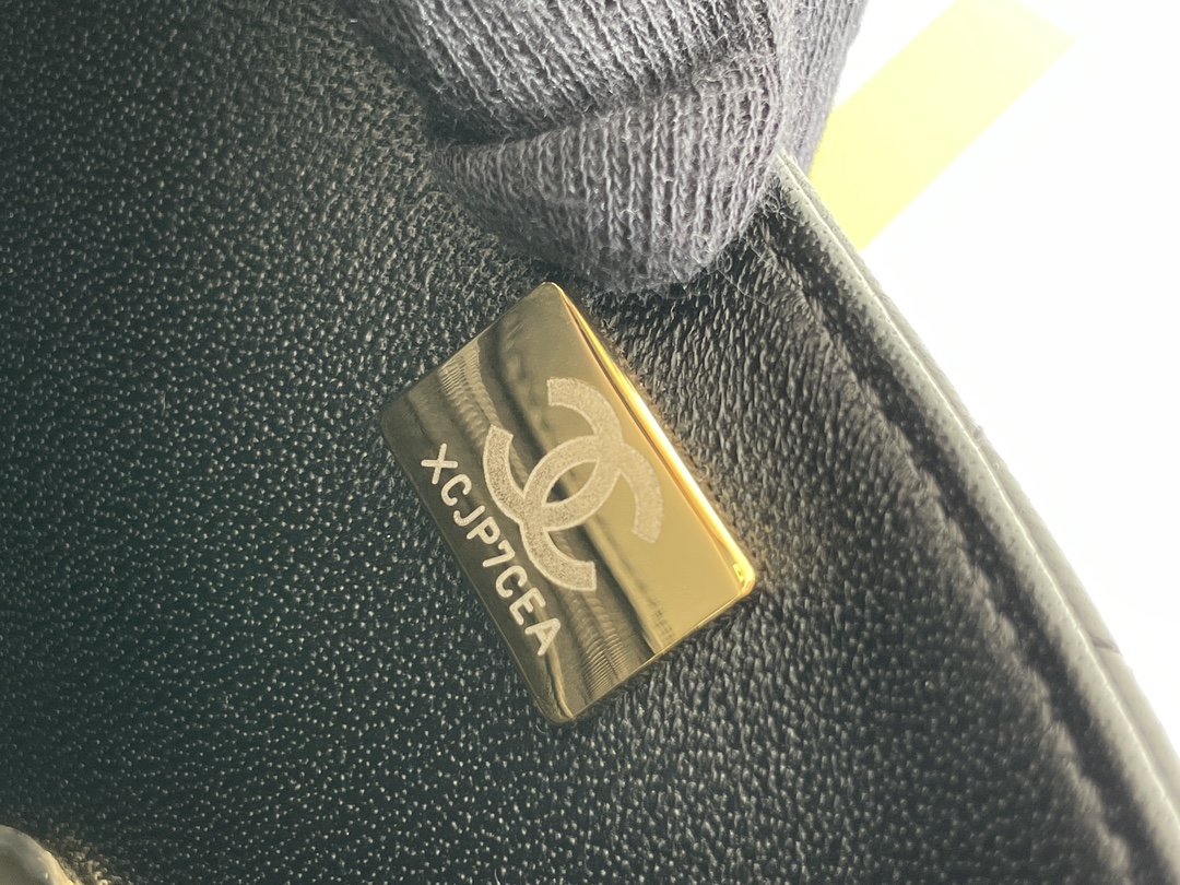 Classic Flap Mini Bag with Top Handle in Black Quilted Grained Lambskin with Gold-Tone Hardware - Mocuir